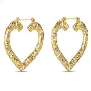 Xio Spanglish Hoops: Gold Tone Bamboo Heart earrings New!